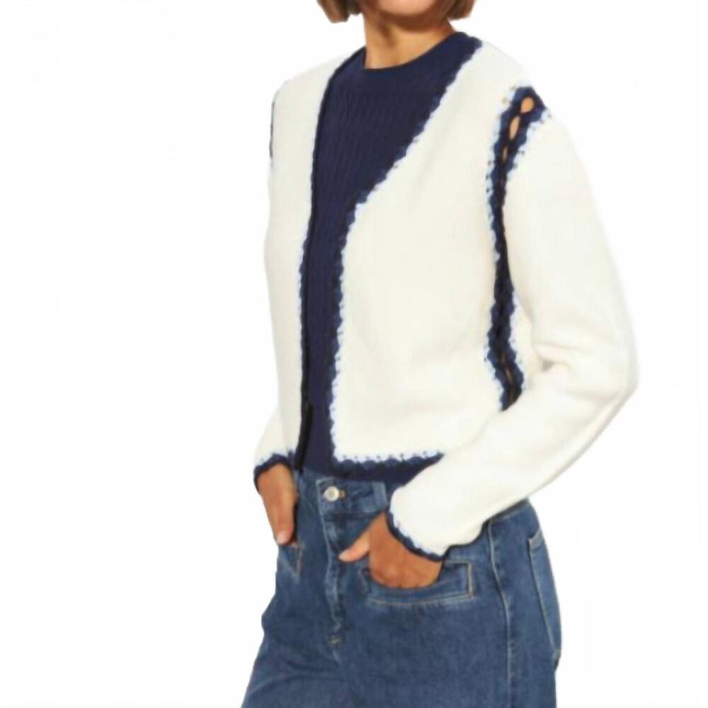 NEW LINE marigold tipped cardigan in pearl